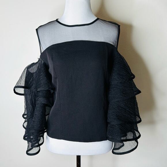 Pretty Little Thing Black Sheer Organza Ruffle Sleeve Top - Picture 2 of 8